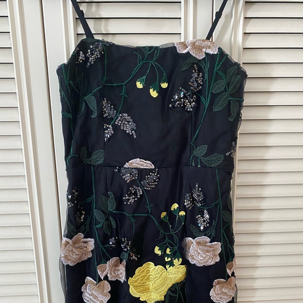 Lulus Black Embroidered Fairy Floral Formal Homecoming Mini Dress